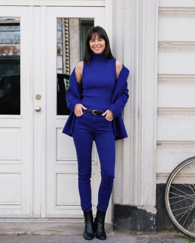 Image of v28 Women Sleeveless High Neck Turtleneck Stretchable Knit Sweater Top