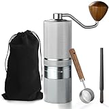 Manual Coffee Grinder with Stainless Steel Burr, Hand Coffee Grinder External Adjustable Grind Setting for Espresso, French Press (Silver)