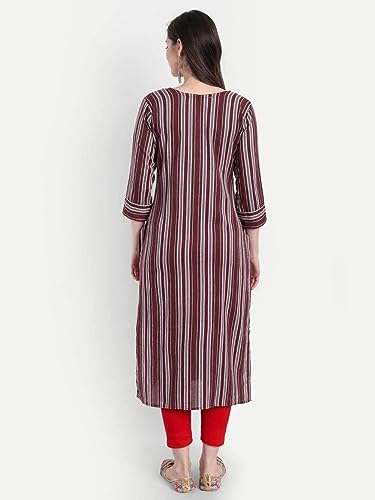 Image of Siyanic Marron Khadi Striped Womens Cotton Kurta || Cotton Kurta || Womens Khadi Kurta
