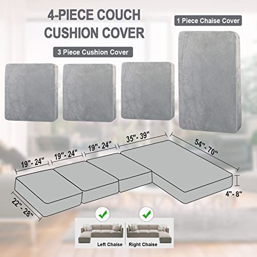 Naisi Sectional Couch Cover 4 Pieces Velvet Separate Couch Cushion Covers L Shape Soft Stretch Sofa Slipcovers With 2Pcs Pillowcases For Left/Right Chaise Sectional Couch(3 Seater+1 Chaise,Light Grey) #TOP5
