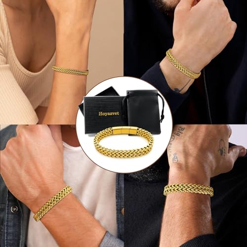 Stainless Steel Franco Chain Bracelets for Men - 6mm/8mm/10mm/12mm Width, 7.5"/8.3" Length, Black & 18K Metal, Durable and Adjustable Cuban Link Bracelet2
