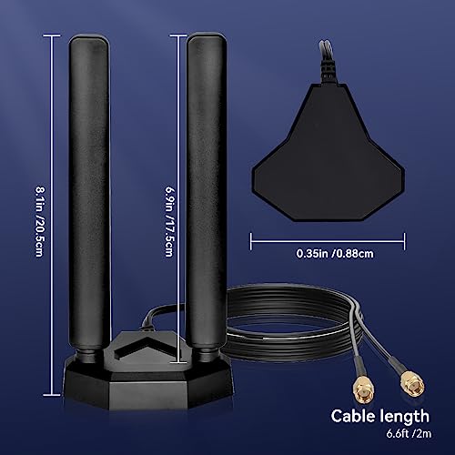 Nelawya Tri Band WiFi 6E Antenna 8dBi 2.4GHz 5.8GHz 6Ghz Magnetic Base RP-SMA Adapter Bluetooth Antenna Compatible with PC Desktop Computer PCI-E Card WLAN Wireless WiFi 6E Router - Image 2