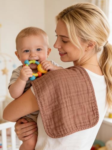 Image of Lovely Care 12 Pack Muslin Burp Cloths 100% Cotton Muslin Cloths Large 20''x10'' Extra Soft and Absorbent Baby Burping Cloth - Boho Neutrals