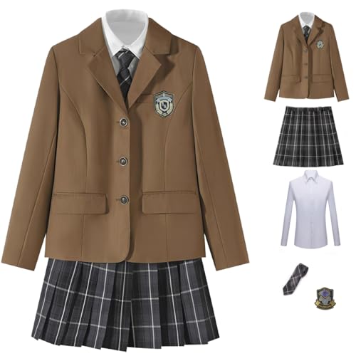卒業式 スーツ 女の子 フォーマル 正統派 5点セット女の子 入学式 ガールズ スカートスーツ 女子 中学生 高校生 jk 制服 学生服 卒服 受験 面接 ネイビー ブラック (JP, アルファベット, 2XL, ブラウン/5点セット)
