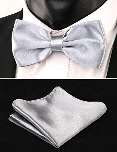 Multicolored Silk Solid Cummerbund For Mens Gift Bow Tie Set, Silver #TOP2