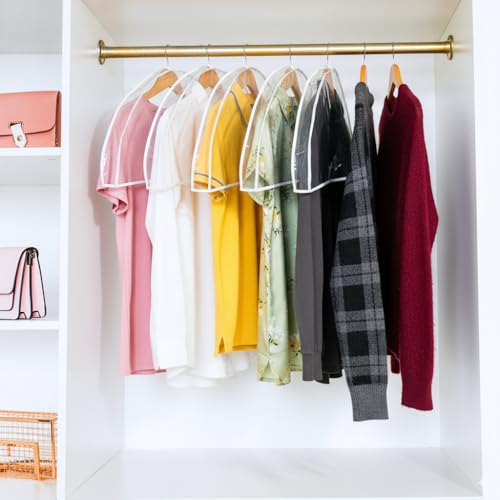Clear Shoulder Covers Vinyl Plastic Hanger Covers for Clothes (Set of 12), Closet Clothes Protectors Breathable Garment Cover with 2\" Gusset, Suit Shoulder Covers for Closets - 24\'\' X12\" X2\'\'/12 Pack