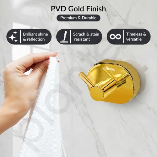 Image of Plantex J4 Stainless Steel Robe Hook /Clothes Hanger for Wall /Hangers for Bathroom /Bathroom Accessories (PVD Gold Finish) Onix