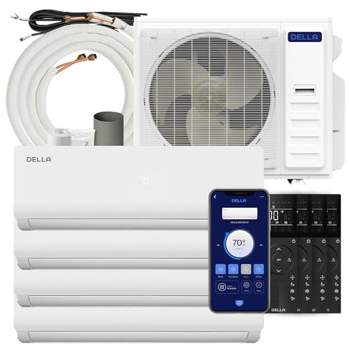 Della 35K BTU ODU Quad 4 Zone (12K 12K 12K 12K) Mini Split AC,Works with Alexa and Wifi, 19 SEER2 208-230V Cools Up to 2200 Sq.Ft,Energy Efficient Multi Zone Pre-Charged Heat Pump,16ft Kits