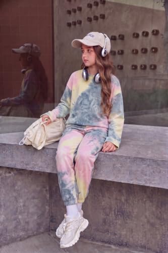 Image of Arshiner Girls 2 Piece Outfits Kids Tie Dye Sweatsuits Set Long Sleeve Shirt and Pants Set Size 5-14 Y