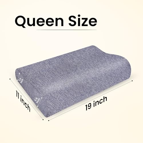 Image of CareFoam Memory Foam Cervical Neck Pillow | 2 Years Warranty | Pain Relief Sleep, Improves Posture Spinal Alignment, Neck Pain Relief | 19 x 11 x 3.5 Inch | Blue Melange Cover | Pack of 1