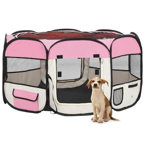 vidaXL Box per Cani Pieghevole con Borsa Trasporto Rosa 125x125x61 cm Recinto