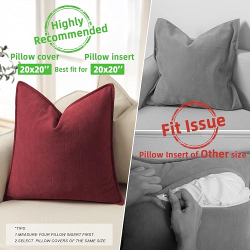 ZWJD Burgundy Pillow Covers 20x20 Set of 2 Chenille Throw Pillow Covers with Elegant Design Soft and Luxurious Decorative Throw Pillows for Couch, Bed, and Home Decor