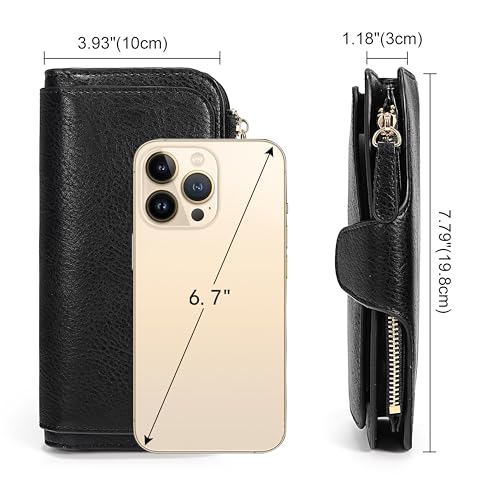 Image of UTO Wallet Women Vegan Leather Wristlet Snap Long Purse Credit Card Holder Elegant Clutch