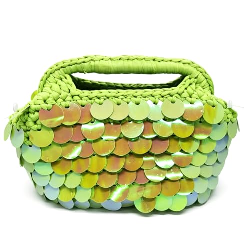 Image of Small Woven Clutch Purse Handmade Crochet Evening Bag Unique Sequin Clutch Handbag for Wedding Party Prom