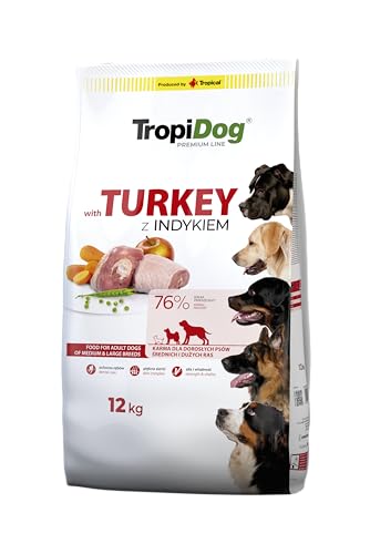 Trockenfutter für Hunde mit Truthahn und Reis, für Erwachsene mittlerer und großer Rassen, 12 kg