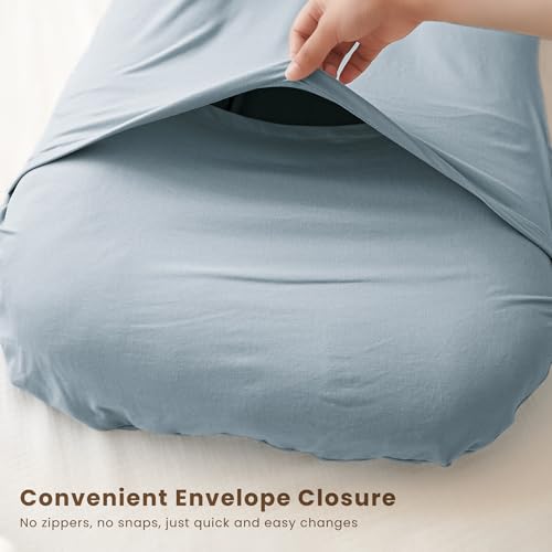 Image of Konssy 2 Pack Baby Lounger Cover, Stretchy Soft Infant Lounger Cover | For Baby Boys and Girls, Cover Set Only. Soft Breathable Fabric, Envelope Closure, Machine Washable, Blue Grass and Ice Blue