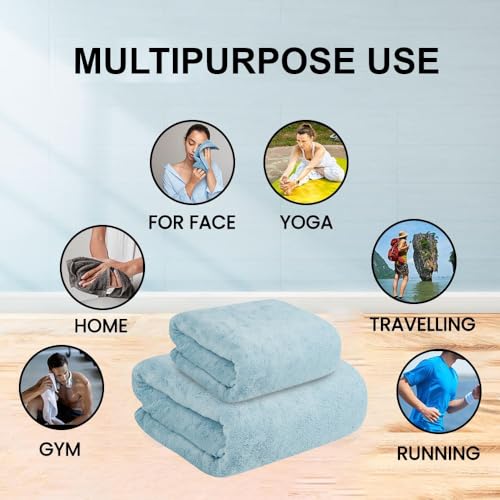 Image of Dribble Coral Fleece Microfiber Towel Set | Ultra Soft & Highly Absorbent Hand Towel + Bath Towel | 450 GSM Quick Dry Towels for Bathroom, Home, Gym & Travel (Pack of 2, Blue)