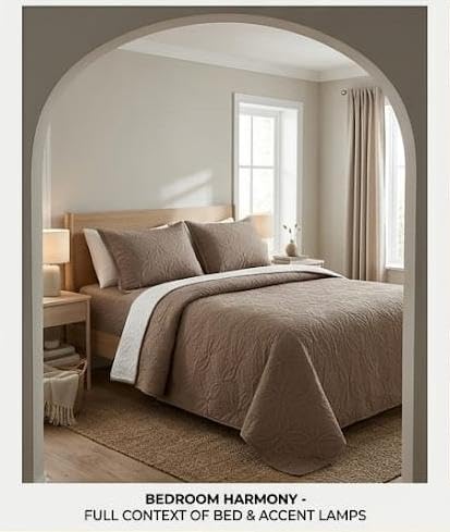 New Cotton King Size Quilted Bedcover/Bedsheet Set with 2 Pillow Covers- Soft, Lightweight, Reversible (90"x100") (Spanish Green, Oliver) (2, Coffee)-image-36