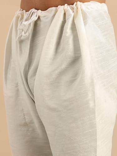 Image of SOJANYA Men's Silk Blend Cream Kurta and Pyjama With Daman Embroidered Nehru Jacket