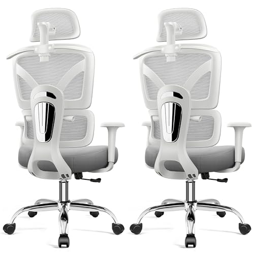 Image of Ergonomic Desk Chair, Breathable Mesh Office Chair for Long Hours, 2 Pack | Adjustable Lumbar Support for Back Pain Relief, 4.33'' Thick Foam Cushion, 3D Headrest, Computer Chair for Home Office, Gray