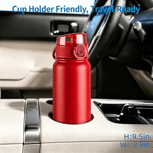 Image of GOPPUS 20 Oz Insulated Stainless Steel Water Bottle BPA-Free Sports Water Bottle, Great for Travel, with Chug Lid - Leak & Sweat Proof with Anti-Dust Lid(red)