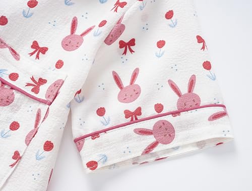 Image of Hupohoi Big Girls Button Down Pajama Set 3pcs Short Sleeve Long Pants with Shorts Crepe Wrinkled Fabric Sleepwear Nighty