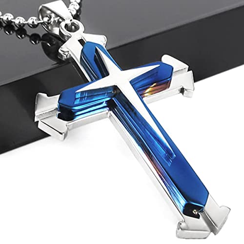 kitwin Collier croisé en Acier Inoxydable Pendentif pour Hommes Collier de chaîne Poli à chaîne Bijoux Accessoires de 48 mm de Long Punk Bleu Unisex Couple Collier Cadeau pour Hommes et Femmes Cover
