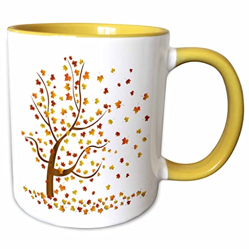 3dRose Fall Tree with Leaves 11oz Two-Tone Yellow Mug
