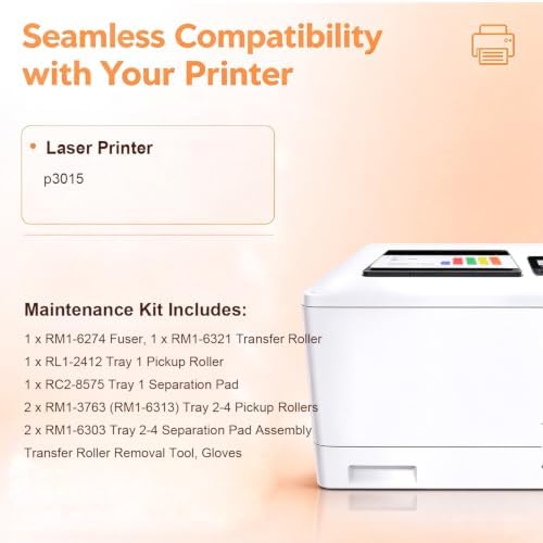 CE525-67901-DLX-AP Deluxe Maintenance Kit, Printer Replacement Parts, Compatible with HP Laser Printer P3015 (110V), Includes RM1-6274 Fuser, Transfer Roller & Tray 1/2/3 Rollers — 사진 2