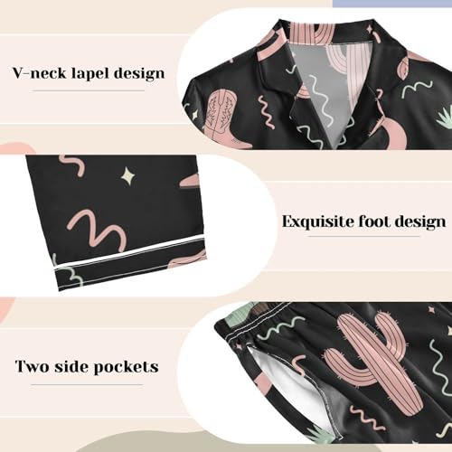 Image of Womens Silk Satin Pajamas Set Western Theme Womens Short Sleeve Shorts Set 2 Piece Sleepwear Lounge Set S-XXL