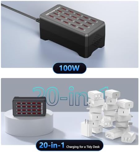 100W 20-Port USB Charging Station for Multiple Devices - 1