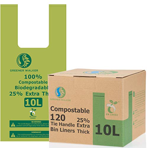 Greener Walker 25% Extra Dick Kompostierbare biologisch abbaubar Müllbeutel mit Henkel 10L-120 Müllbeutel