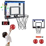 PELLOR Mini Basketballkorb mit Countdown-Spielfunktion, Basketballkorb Kinder Erwachsener mit Elektronischer Bewertungsfunktion und Sound, Hängendes Basketballbrett mit 2 Bällen Pumpe Indoor Outdoor