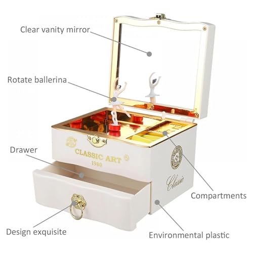 Image of AUGEN Exclusive Music Box Musical 360 rotatable Carousel Children's Wooden Men and Women Birthday Creative Christmas Valentine's Day Gift Home Decoration (Jewelry Box A)