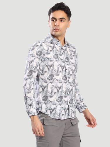 Image of BENE KLEED Men's Abstract Print Cotton Blend Shirt | Spread Collar | Full Sleeves | Tailored Fit |