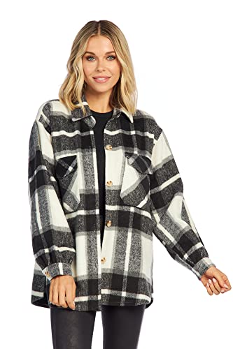 Mud Pie Highland Plaid Womens Oversized Shacket, Black, Large #TOP5