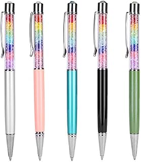 5 Pack Metal Ballpoint Pens Rolling Ball Pens Black 1.0mm Nib Assorted Ballpoint Pens Refillable Writing Signature Pens Rainbow Crystal Rhinestone Decoration Students Stationery School Supplies