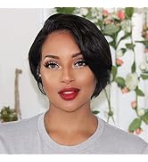 Asteria Short Bob Wig Human Hair 13x4x1 T Part Pre Plucked Pixie Wigs 6 Inch Straight Hair Side P...