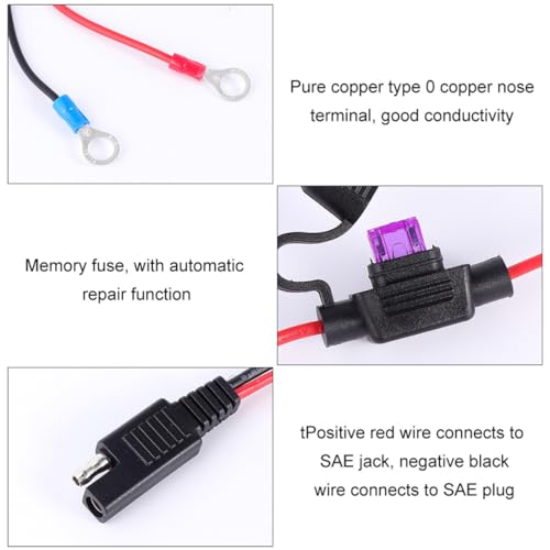 Cable de extensión de batería SAE seguro y duradero con terminales de anillo 2