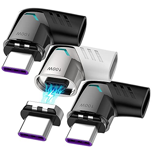 USB C Magnetic Adapter (3 Pack) Type C Connector Right Angle Support USB PD 100W Quick Charge & 480Mb/s Data Transfer Compatible with USB-C Mobile Phone,Laptops&Tablets