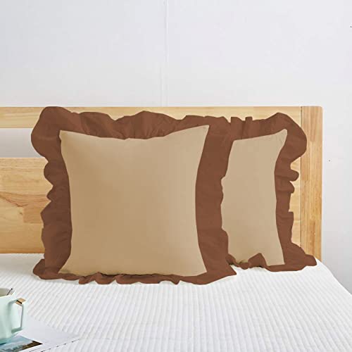 Image of YRM Bedding's Ruffle Beautiful Cushion Cover | Super Soft Elegant Premium Microfiber Frill Cushion Cover Set of 2 (20 inchx20 inch Inches) (Beige /Chocolate Brown)