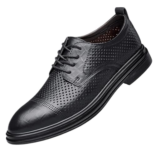Mens Retro Leather Lace Up Oxfords Shoes Round Toe Classic Business Casual Comfortable Sole Breathable Shoes