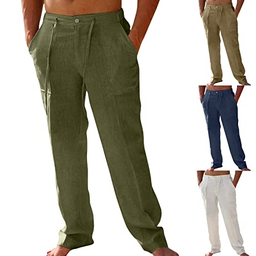 RYTEJFES Pantalon large à bretelles pour homme - Léger - Blanc - Pantalon baggy - Pantalon de travail - Pantalon sarouel - Pantalon de jogging - Pantalon de sport - Pantalon de loisirs, kaki, M