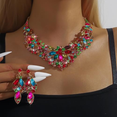 Image of Shining Diva Fashion Stylish Design Fancy Crystal Necklace Jewellery Set for Women | Trendy Celebrity Inspired Jewellery