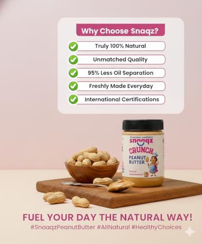 Image of Snaaqz All Natural Peanut Butter Combo | Creamy & Crunchy Peanut Butter Unsweetened | 30g Protein | Gluten & Cholesterol Free, Vegan Peanut Butter, Nut Butter, High in Protein | 500g Each (Pack of 2)