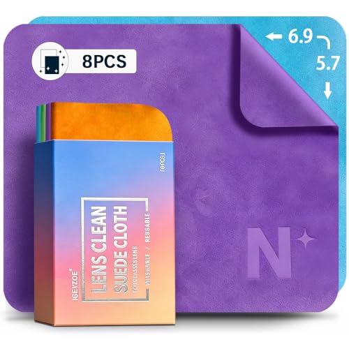 iGeyzoe 8-Pack Microfiber Lens Cleaning Cloth, Lint-Free & Scratch-Free, Instantly Cleans Glasses, Screens, Camera Lens, VR/AR Headsets, Reusable & Washable (4 Colors)