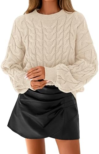 dowerme Women's Oversized Sweaters 2025 Long Sleeve Crewneck Cable Knit Chunky Pullover Cute Fall Outfits Winter Clothes