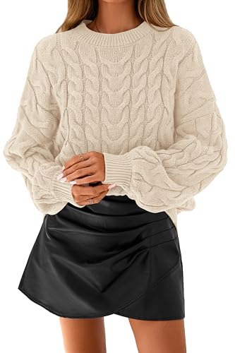 dowerme Women's Oversized Sweaters 2025 Long Sleeve Crewneck Cable Knit Chunky Pullover Cute Fall Outfits Winter Clothes