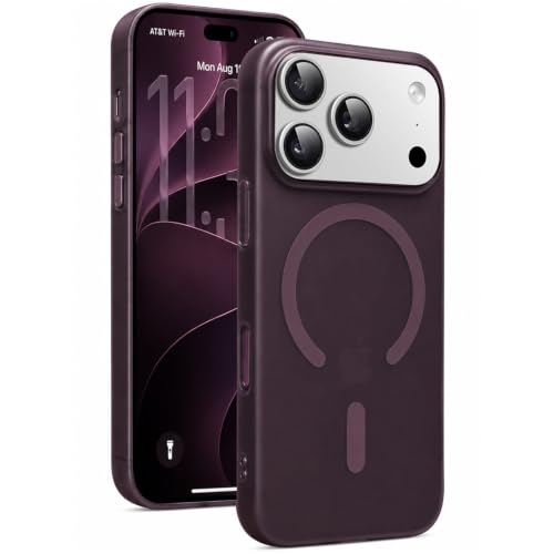 Image of DIZORO Matte Case for iPhone 17 Pro Compatible with MagSafe, Camera Lens Full Protection, Shockproof Translucent Frosted TPU Soft Phone Cover, Anti-Fingerprint (Burgundy)