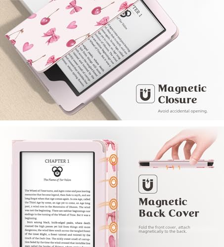 Image of MoKo Case for 6 inch All-New eBook(11th Generation-2024 /2022), Lightweight Shell Cover with Hand Strap Auto Wake /Sleep for E-Reader 11th Gen. 2024, Not fit Kobo Aura 2 /Remarkable, Cherry Bow